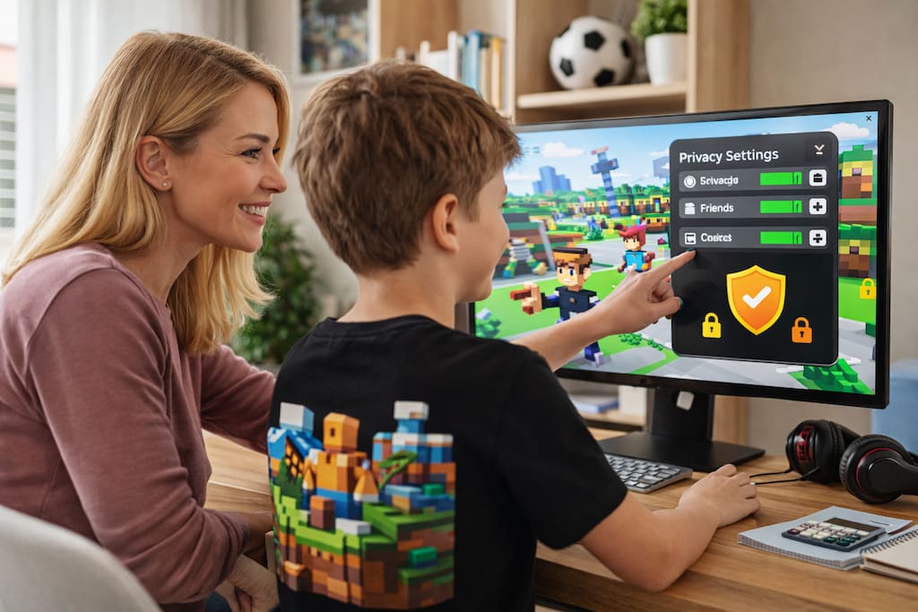 Безопасность детей в Roblox Ребенок играет на компьютере под присмотром взрослого